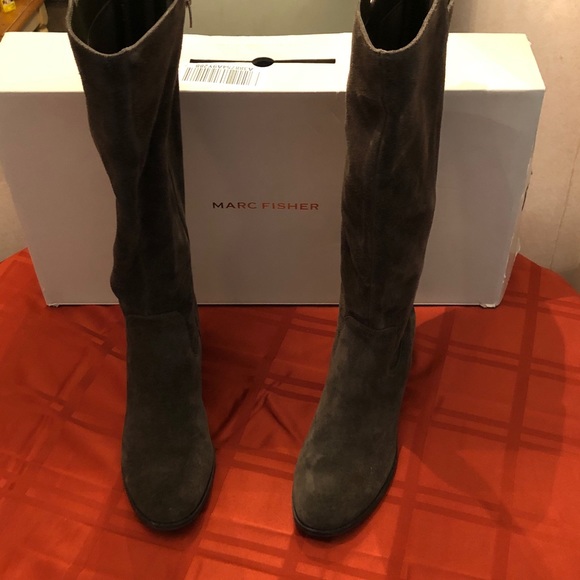 Marc Fisher Womens Rela Heels Tall Knee-High Boots - Dark Green Suede Size 10M - Picture 1 of 16